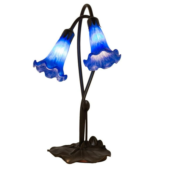 Meyda Tiffany 13064 Blue Pond Lily - 2 Light Accent Lamp   Mahogany Bronze Finish with Blue Glass