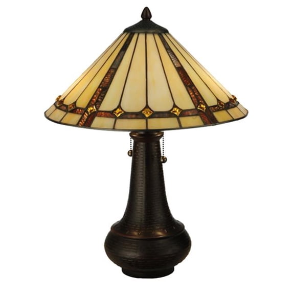 Meyda Tiffany 130743 22 Inch H Belvidere Table Lamp Warm Mahogany Bronze Finish with Tiffany Glass