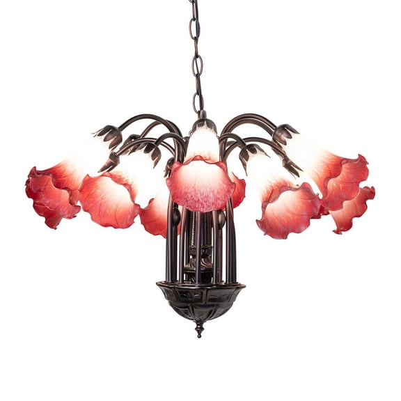 Meyda Lighting 24" Wide Pink/White Tiffany Pond Lily 12 Light Chandelier