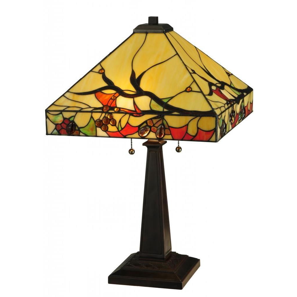 25" Multicolor Stained Glass and Bronze Table Lamp