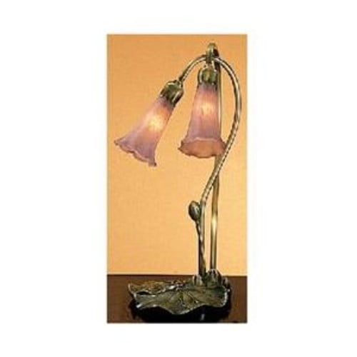 Meyda Tiffany 13209 Cranberry Pond Lily - 2 Light Accent Lamp Mahogany Bronze Finish with Pink/Mauve Glass