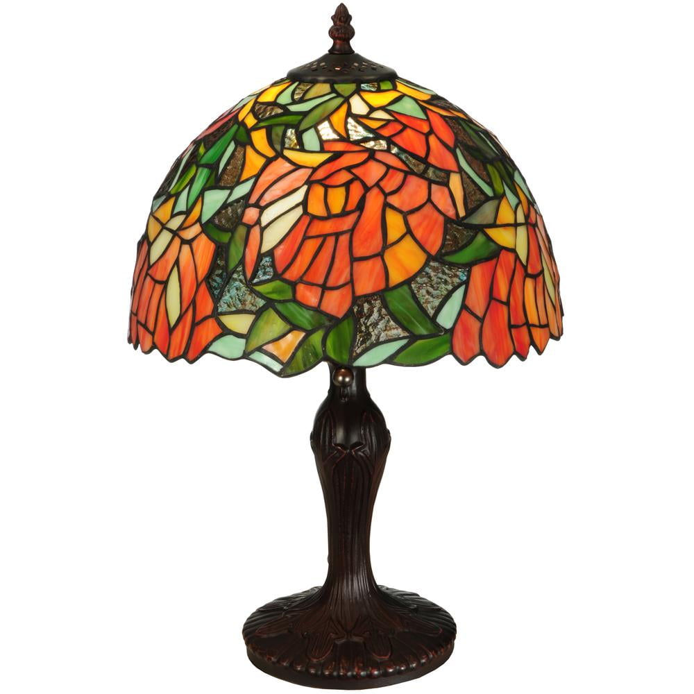 Tiffany Style Stained Glass Table Lamp with Bronze Base