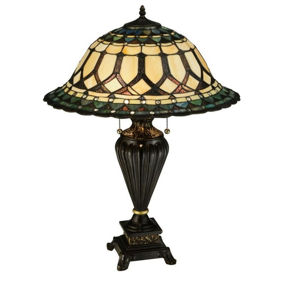 Meyda Tiffany 134536 28 Inch H Aello Table Lamp   Antique Brass/Bronze Finish with Amber/Green Glass