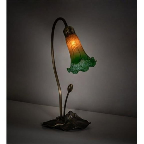 Meyda Tiffany 13677 Pond Lily - One Light Accent Lamp Amber/Green Mahogany Bronze Finish