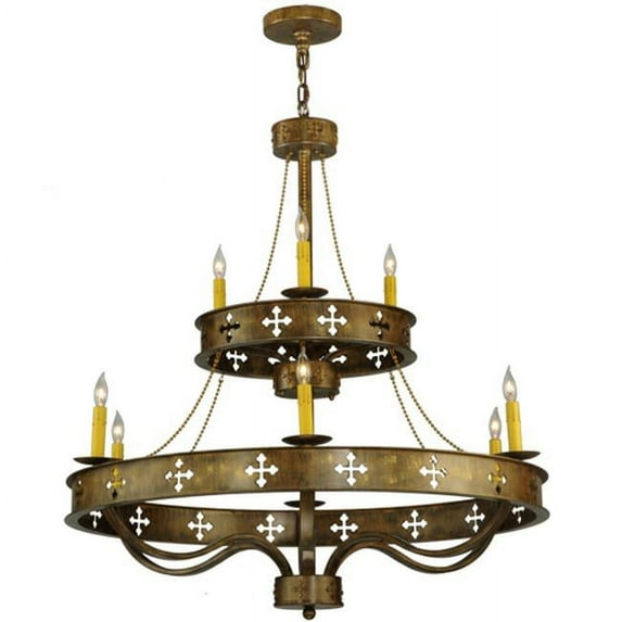 Meyda Tiffany 137956 Byzantine 9 Light 38" Wide Taper Candle Style Chandelier - Gold