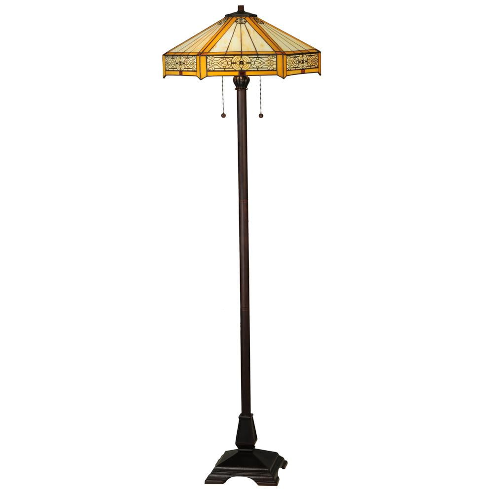 Hexagonal Honey Stained Glass & Mahogany Bronze 62" Floor Lamp