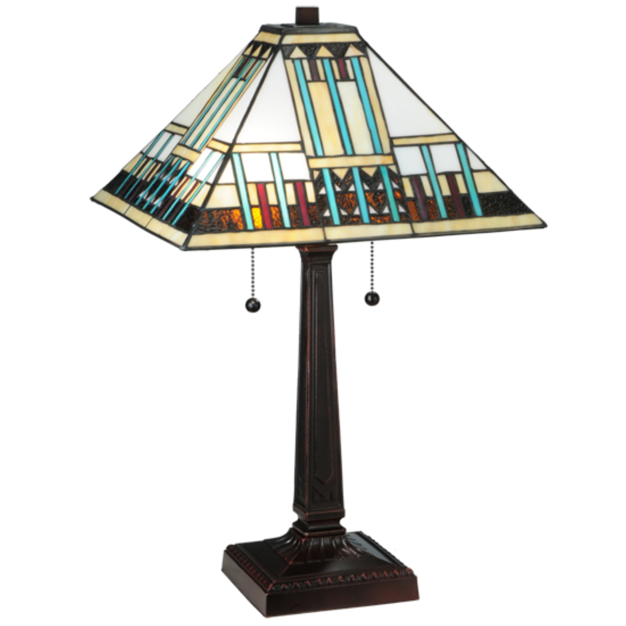 Prairie Peaks Mahogany Bronze 2-Light Outdoor Stained Glass Lamp