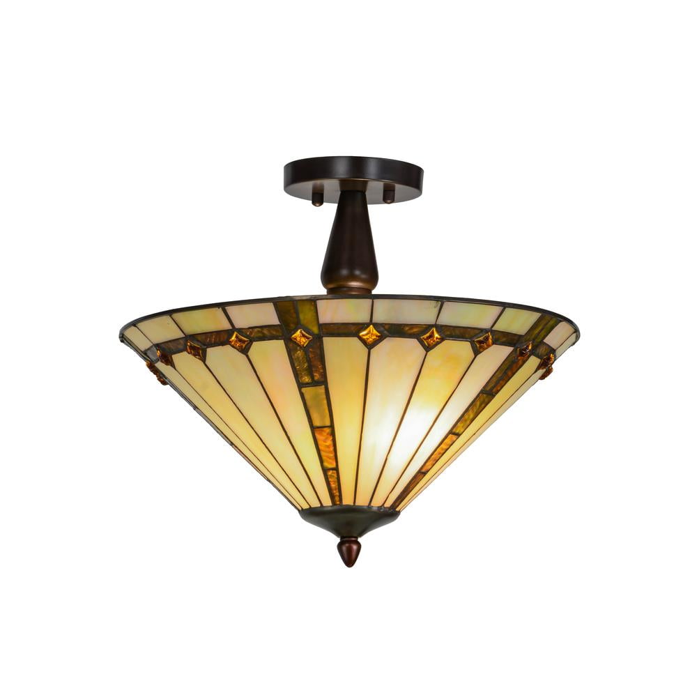 Belvidere 16" Multicolor Glass & Bronze Semi-Flush Ceiling Light