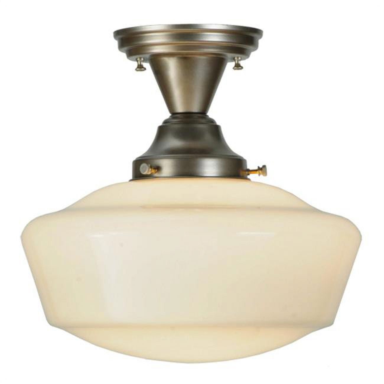 Revival Schoolhouse 12" White Opal Globe Semi-Flush Ceiling Light in Brushed Nickel