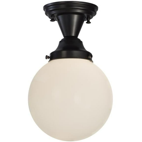 Meyda 143582 8 in. Revival Schoolhouse White Globe Semi-Flushmount, Craftsman