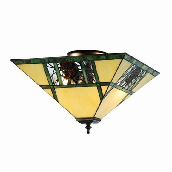 Meyda 144217 14 in. Square Pinecone Ridge Flushmount, Beige Amber Zasdy 59