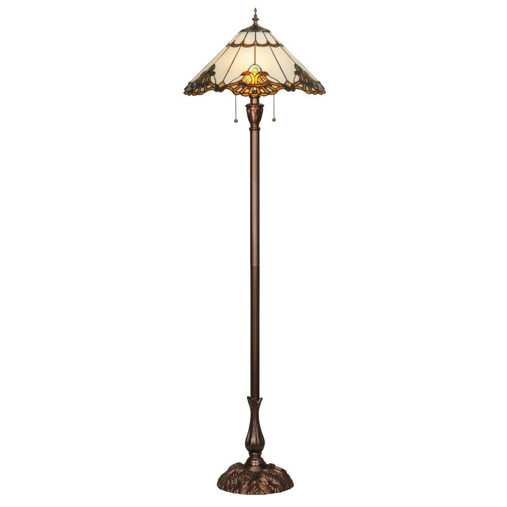 63" Blue and Amber Stained Glass Floor Lamp with Mahogany Bronze Base