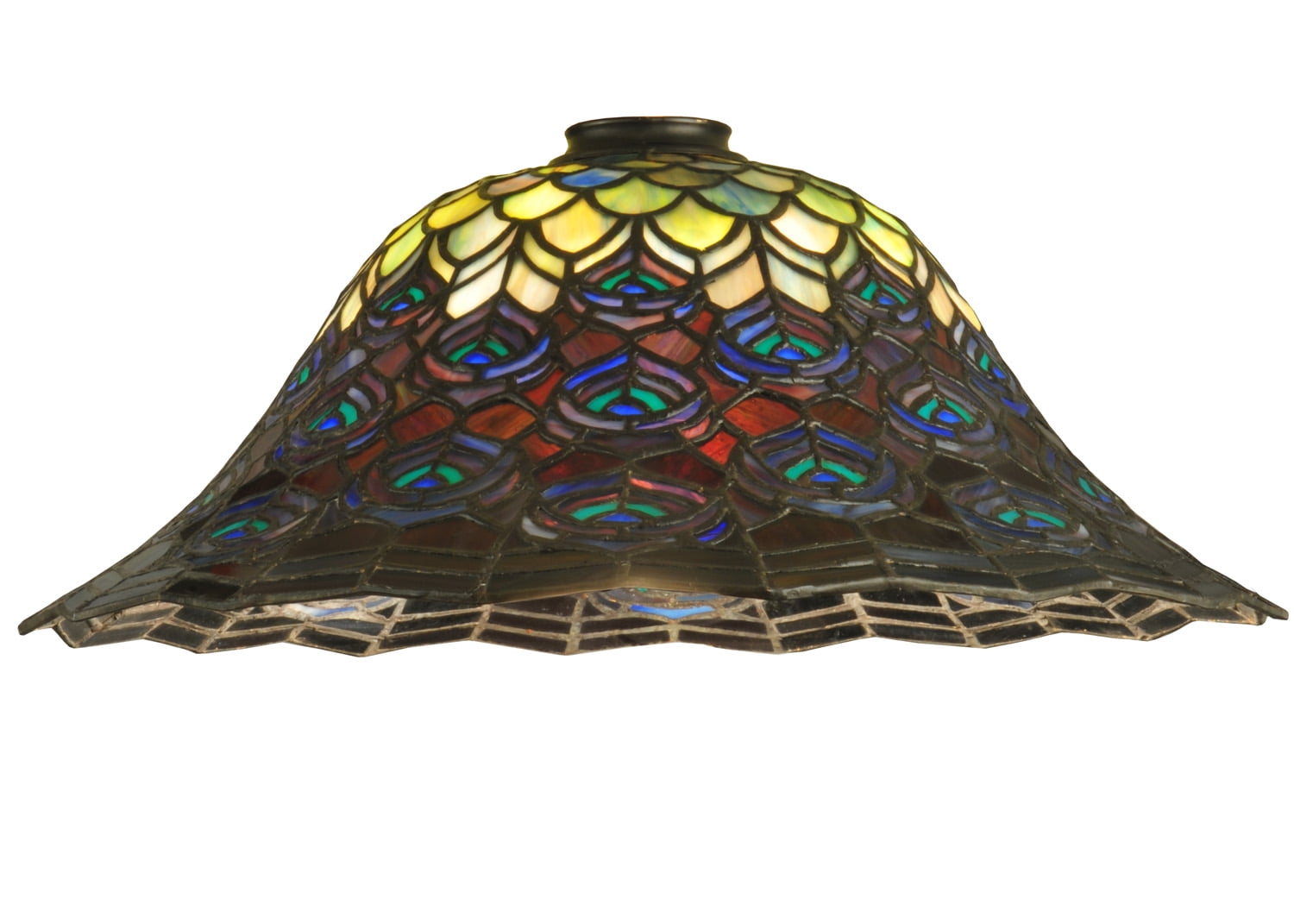 Meyda 16"W Tiffany Peacock Feather Art Glass Bowl Lamp Shade