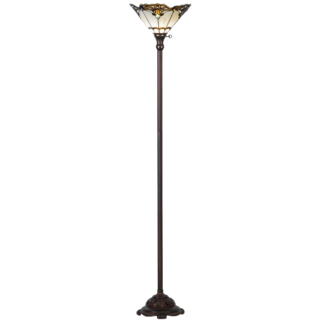 70'' Mahogany Bronze Stained Glass Torchiere Floor Lamp