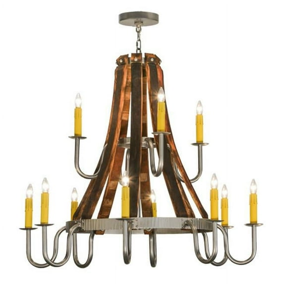 Meyda Tiffany 147331 Barrel Stave Madera 12 Light 44" Wide Taper Candle Style Chandelier -