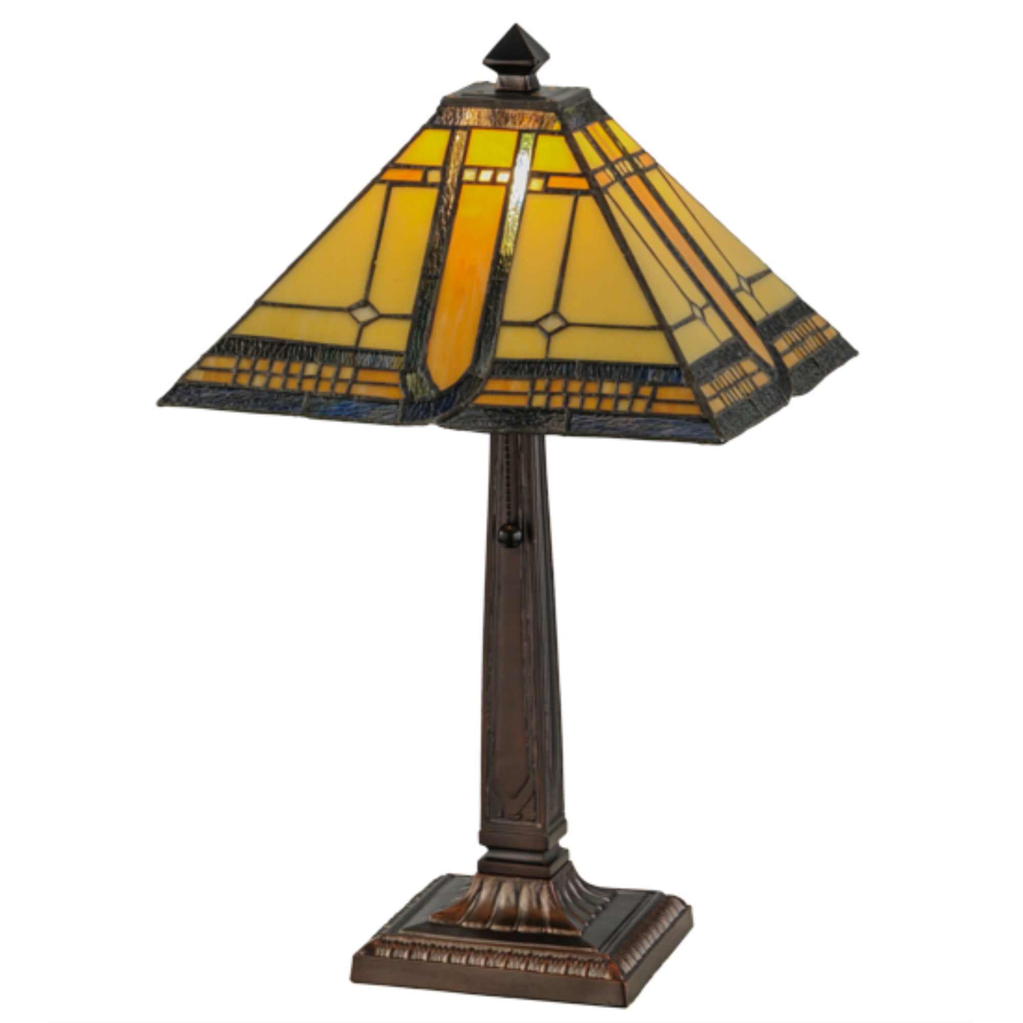 Bronze Stained Glass Mission Table Lamp with Yellow and Brown Shade