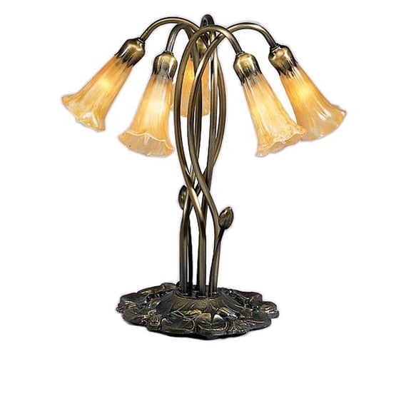 Meyda Tiffany 14931 Amber Pond Lily - 5 Light Accent Lamp   Mahogany Bronze Finish with Coral/Sunflower/Amber/Chocolate Glass