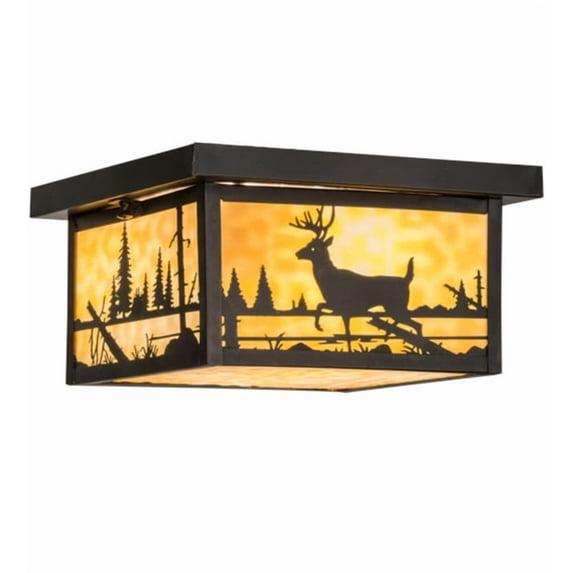 Meyda Tiffany 153550 Hyde Park Deer Creek 2 Light 17" Wide Flush Mount Square Ceiling