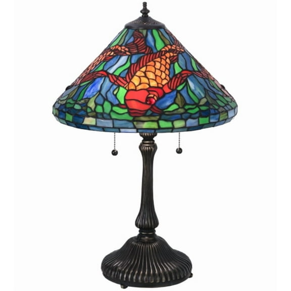 Meyda Tiffany 154003 Tiffany Koi 2 Light 25" Tall Buffet Table Lamp - Brass