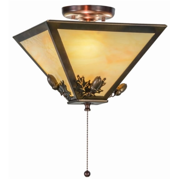 Meyda Tiffany 155015 Oak Leaf And Acorn 3 Light 16" Wide Semi-Flush Ceiling Fixture -