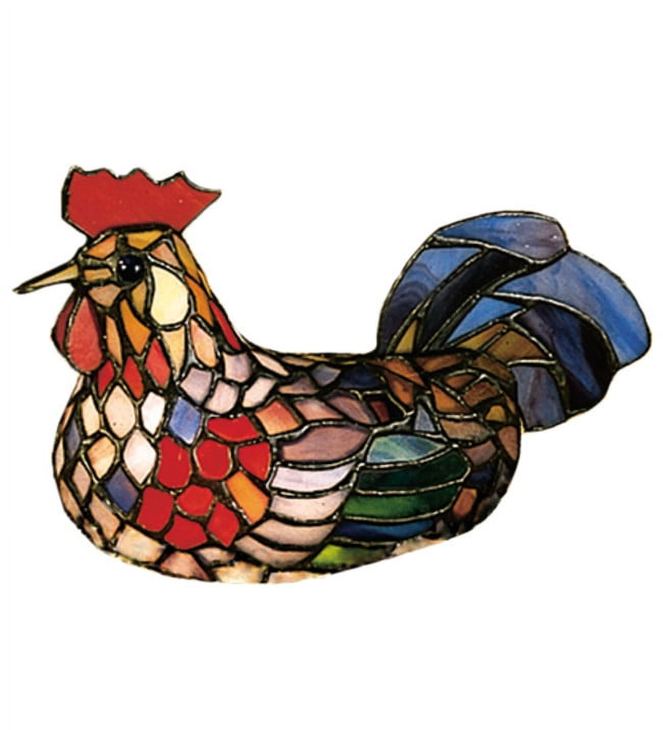 Multicolor Stained Glass Rooster Accent Lamp with Blue Tail