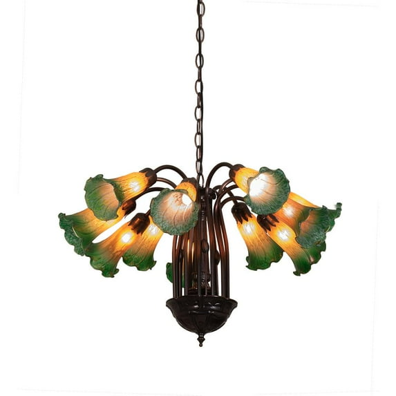 Meyda Tiffany - 15997 - 12 Light Chandelier - Amber/Green Pond Lily - Amber Green-150pack