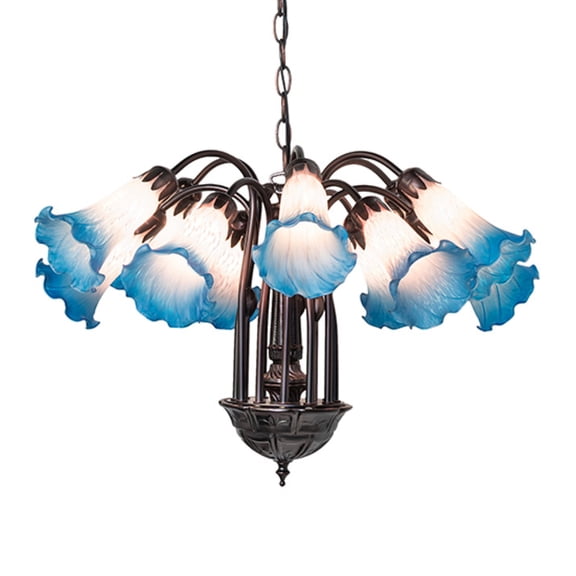 Meyda Tiffany 16095 Pink/Blue Tiffany Pond Lily 12 Light 20" Wide Chandelier - MultiColor