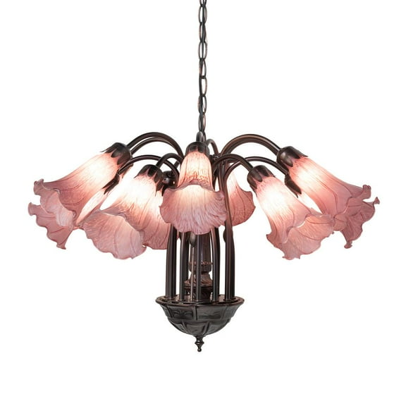 Meyda Lighting 24" Wide Lavender Tiffany Pond Lily 12 LT Chandelier