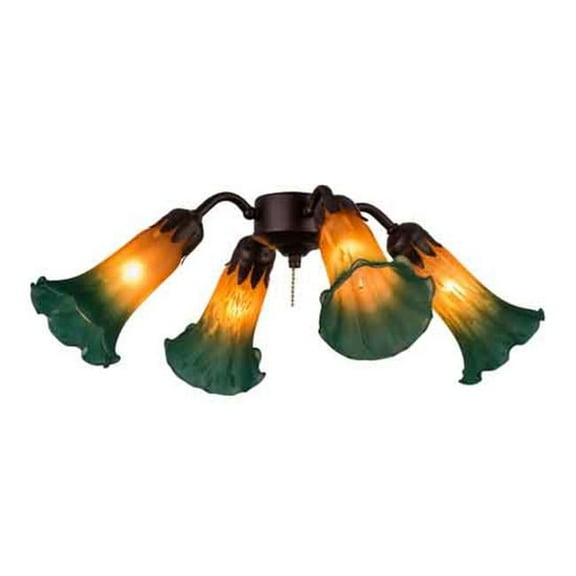 Meyda 162971 19 in. Amber & Green Pond Lily 4 Light Fan Light, M & B