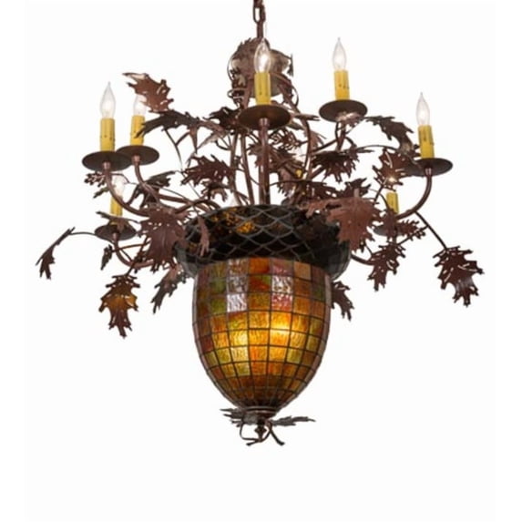 Meyda Tiffany 165173 Greenbriar Oak 9 Light 34" Wide Taper Candle Style Chandelier - Rust