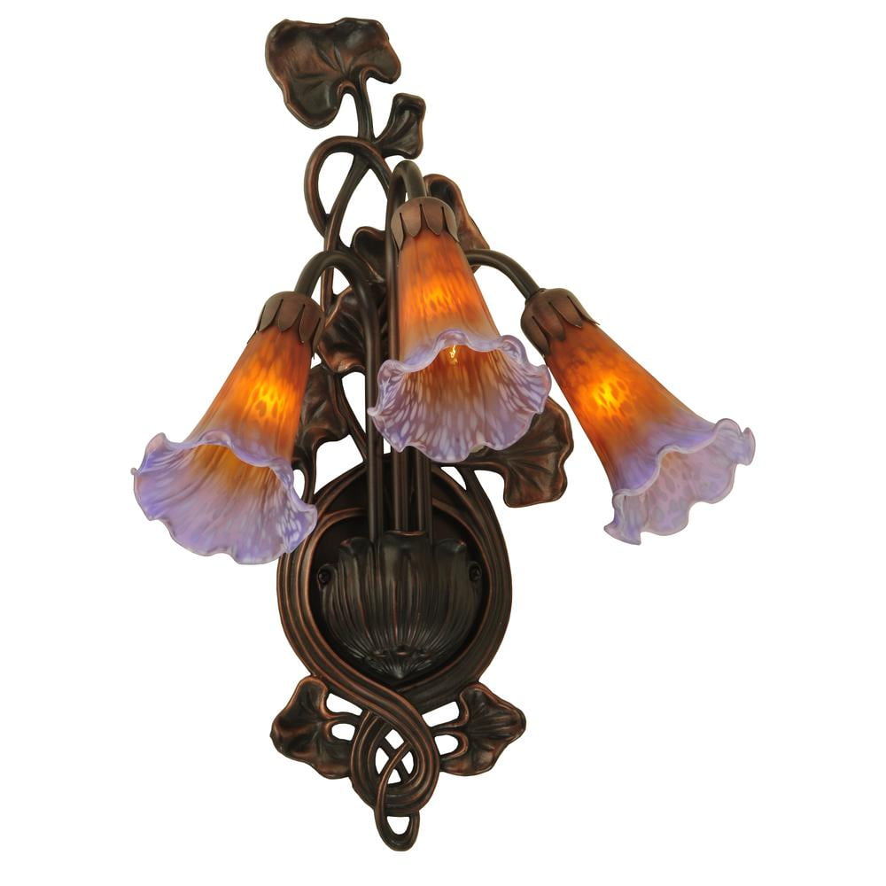 Amber Purple Pond Lily 17" Bronze Wall Sconce