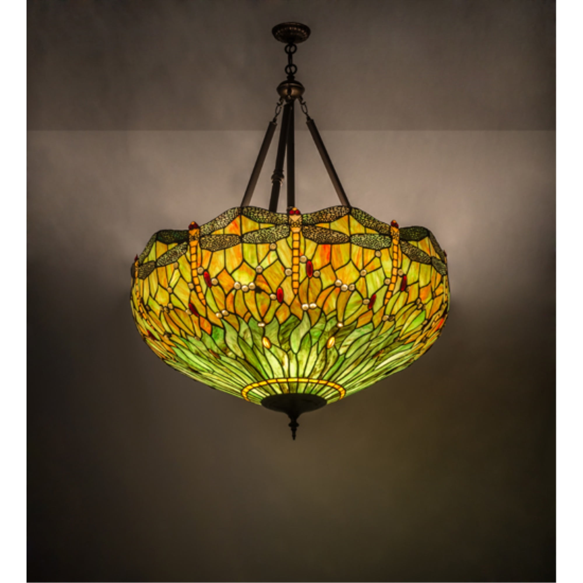 Antique Tiffany Style Stained Glass Dragonfly Pendant Light