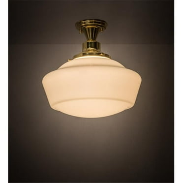 Meyda 172978 16 in. Revival Schoolhouse with Traditional Globe Flushmount, Polished Brass