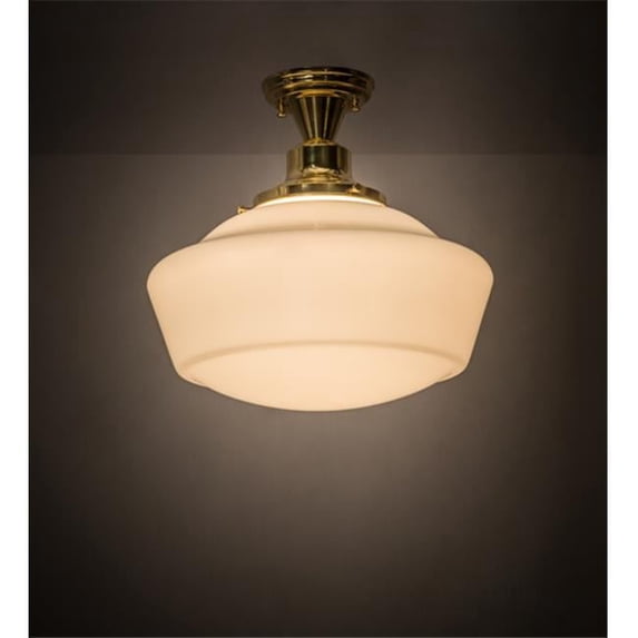 Meyda 172978 16 in. Revival Schoolhouse with Traditional Globe Flushmount, Polished Brass
