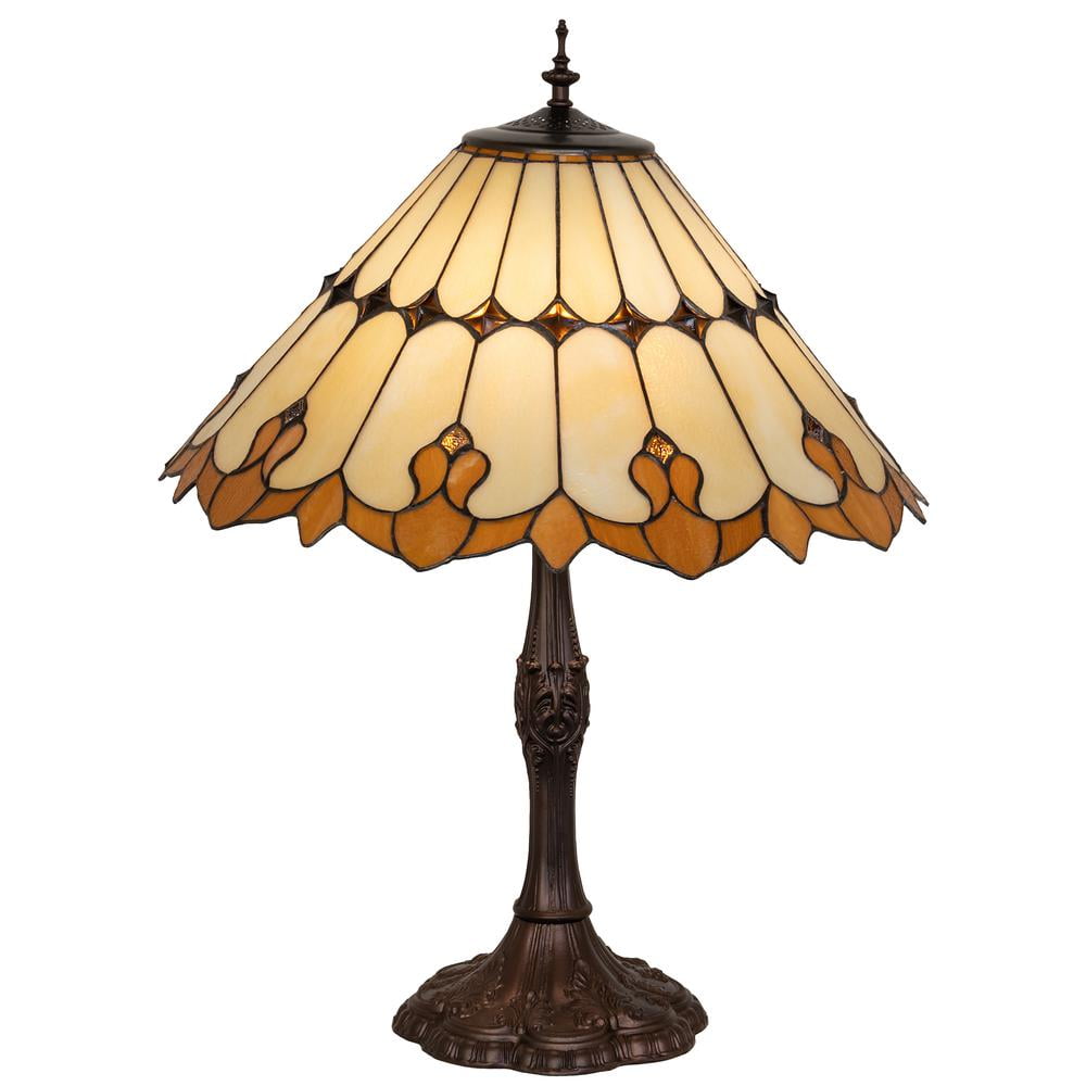 Nouveau Cone Stained Glass 3-Light Table Lamp in Beige Hag Amber