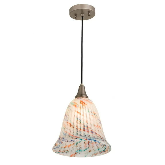 Meyda 178633 10 in. Peacock Pate-De-Verre Pendant, Brushed Nickel