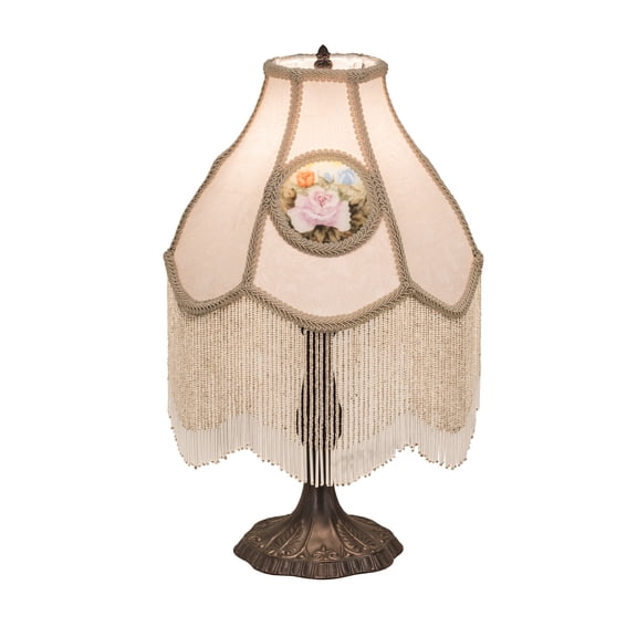20"H Reverse Painted Roses Fabric with Fringe Table Lamp