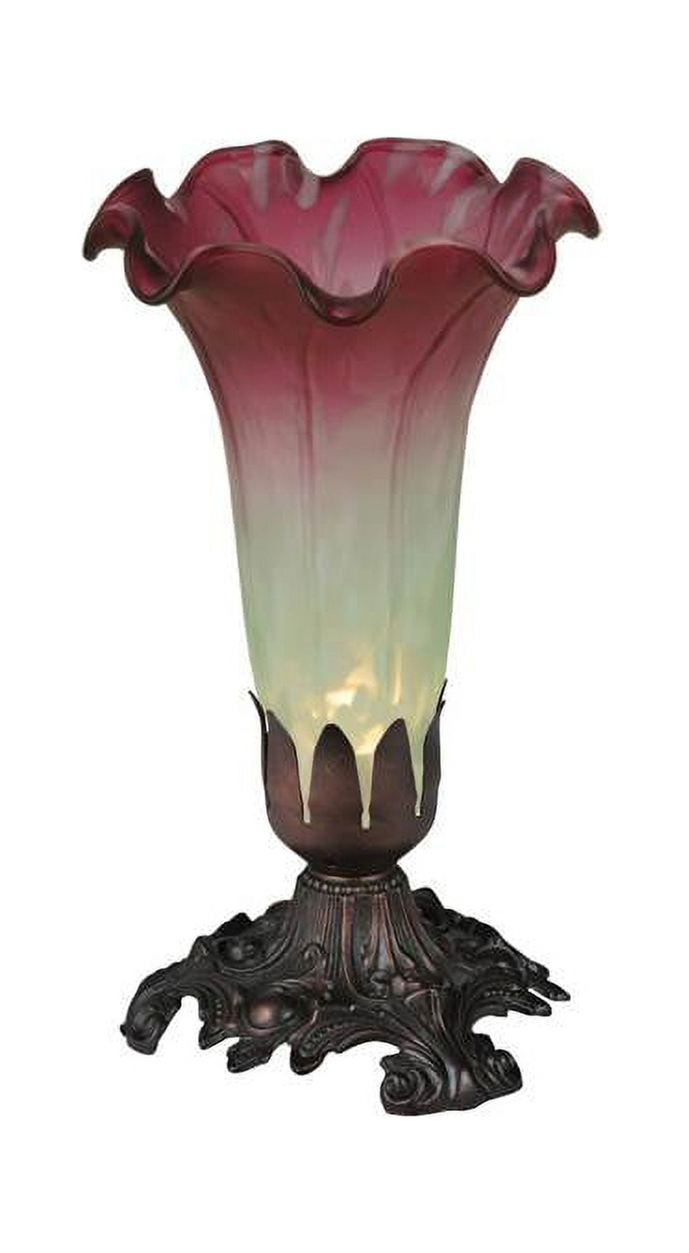 Elegant Seafoam & Cranberry Pond Lily Stained Glass Table Lamp
