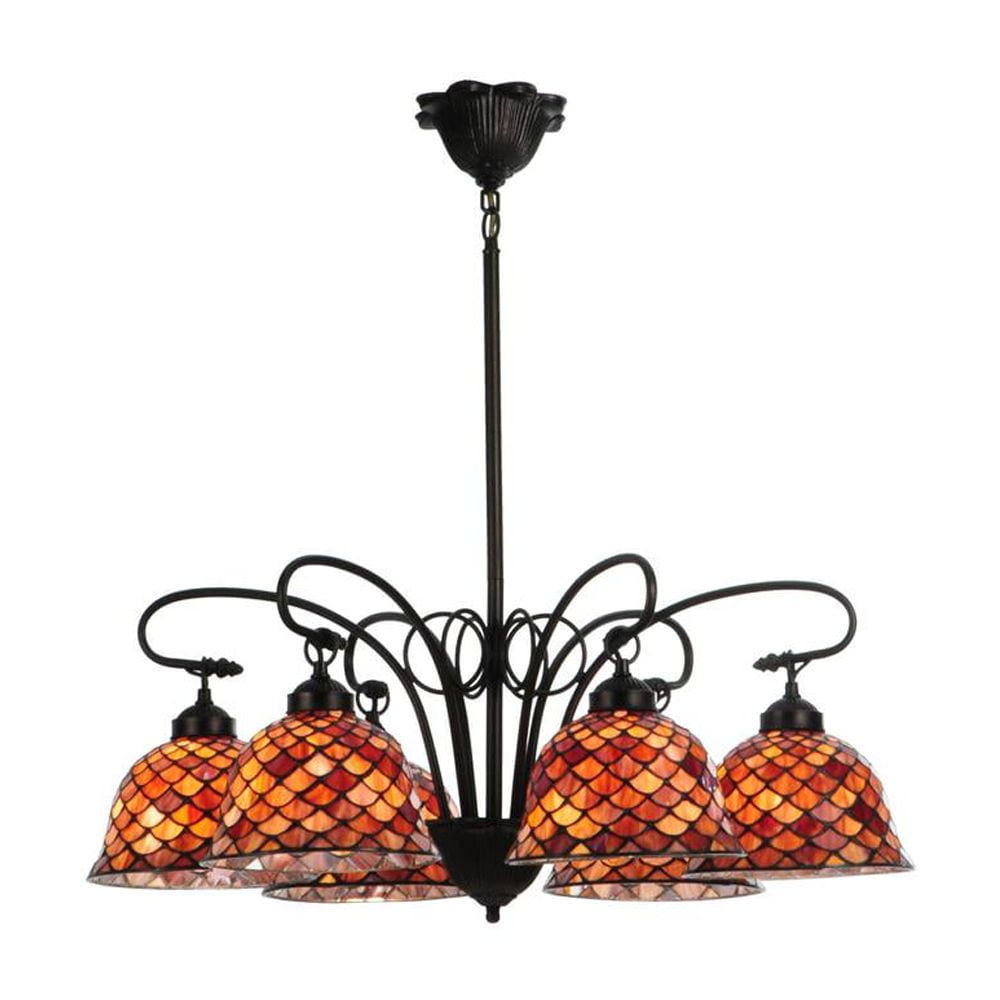 Elegant Bronze Crystal 6-Light Chandelier with Fishscale Pattern