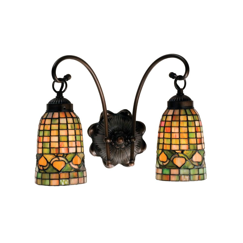 Tiffany Style Bronze and Glass 2-Light Sconce