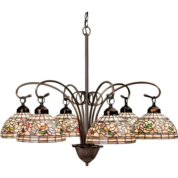 31 Inch Wide tiffany turning leaf 6 lt Chandelier