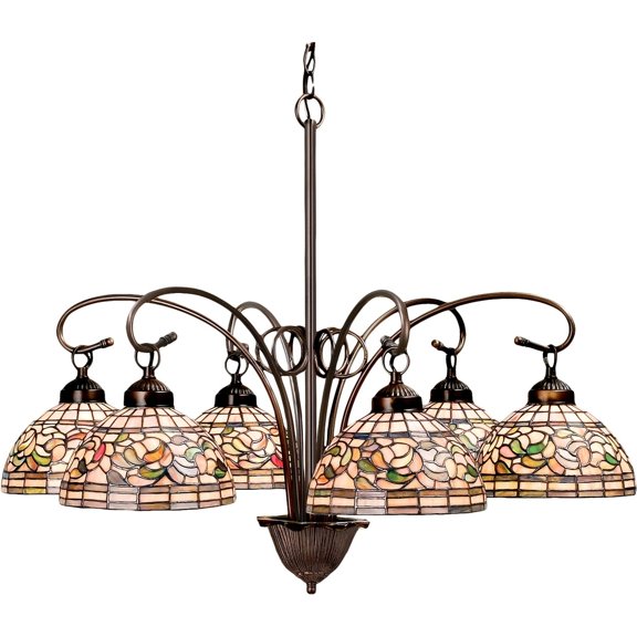 31 Inch Wide tiffany turning leaf 6 lt Chandelier