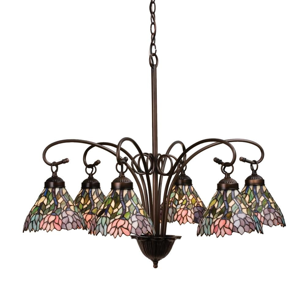 Elegant Wisteria 6-Light Bronze & Crystal Chandelier with Pastel Shades