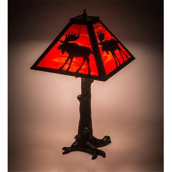 Meyda 187276 24 in. Lone Moose Table Lamp - Black, Ruby & Coral