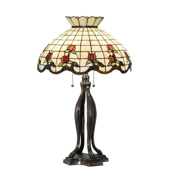 Meyda Tiffany - 19138 - Three Light Table Lamp - Roseborder - Beige Burgundy Pink-190pack
