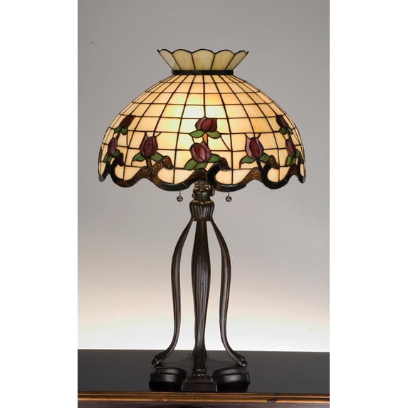 Meyda Tiffany - 19138 - Three Light Table Lamp - Roseborder - Beige Burgundy Pink-190pack