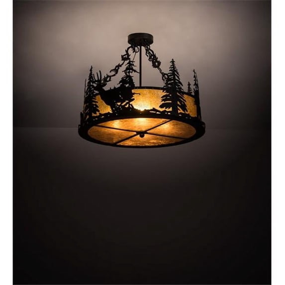 Meyda Tiffany 200864 Wildlife At Dusk 4 Light 24" Wide Semi-Flush Drum Ceiling Fixture -