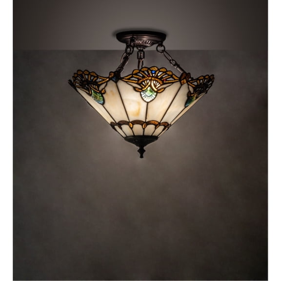 Meyda Tiffany 218495 Shell And Jewels 3 Light 16" Wide Semi-Flush Ceiling Fixture -