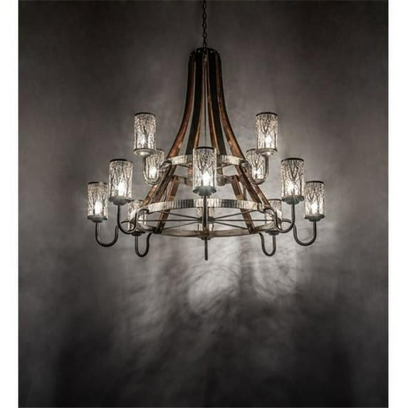 Meyda Tiffany 221525 Barrel Stave 12 Light 61" Wide Ring Chandelier - Steel / Natural Wood