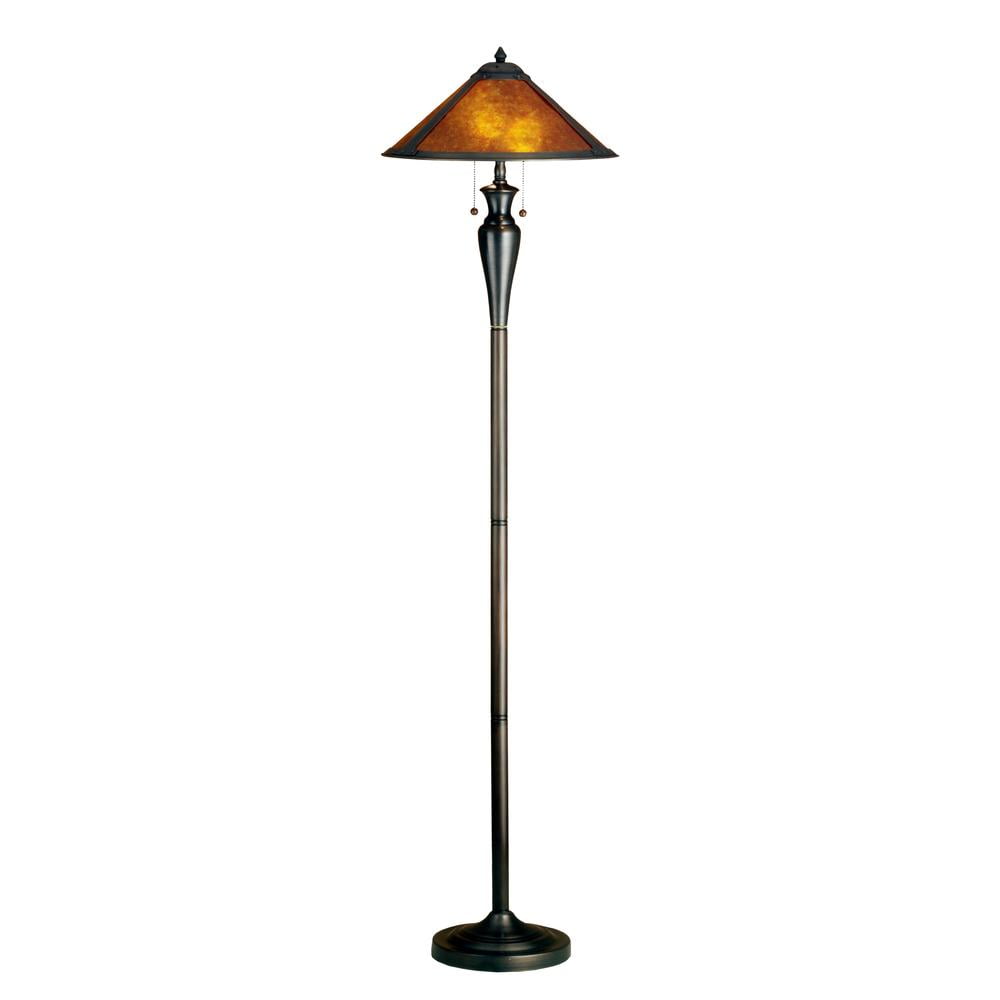 Mahogany Bronze Stained Glass Floor Lamp with Amber Shade